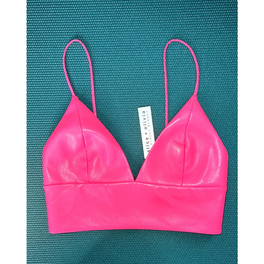 Alice + Olivia Carli Vegan Leather French Rose Pink Bra Cropped Top - Picture 7 of 13